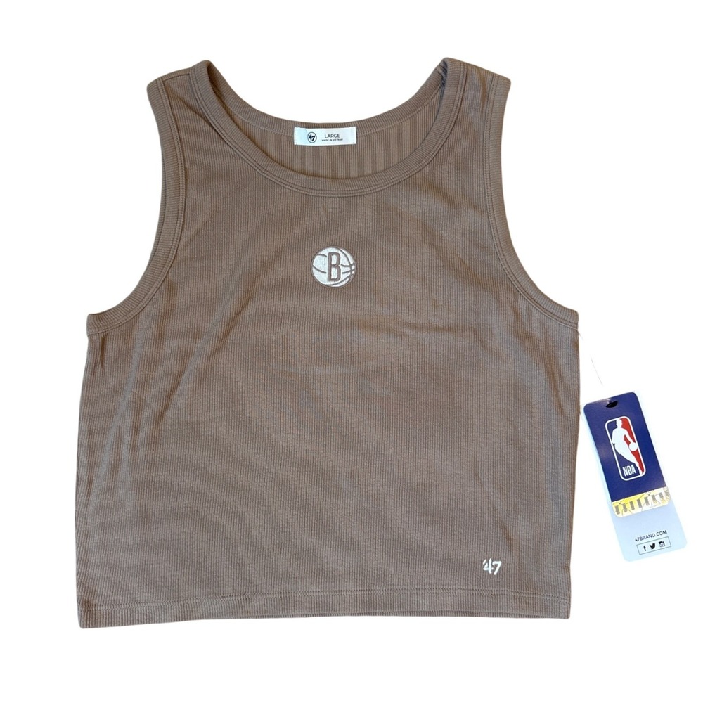 47 Brand Brooklyn Nets Tank Top Women Brown Ribbed Embroidered Logo SIZE Large